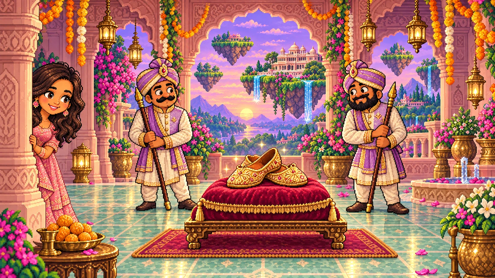 Anshul’s golden jootas in a magical palace shoe room